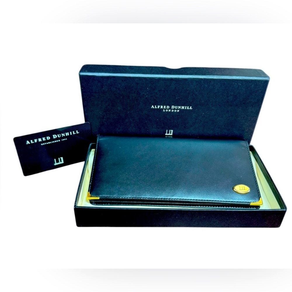 Dunhill Black Leather Wallet with Gold Accent NIB